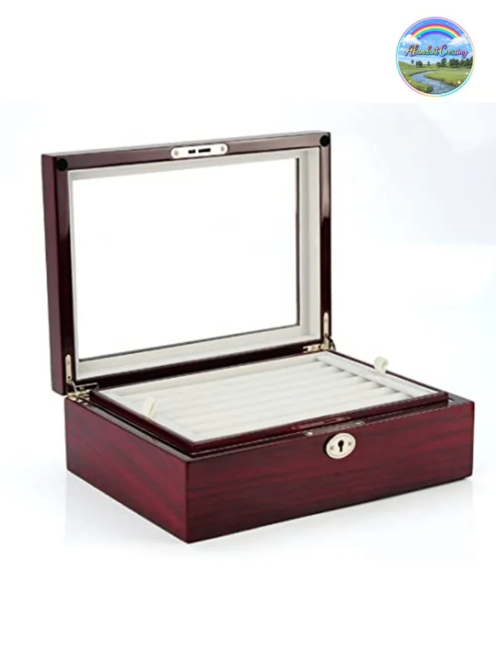 Large Double Layer Mahogany Cufflink Storage Case Box for Men, Holds 72